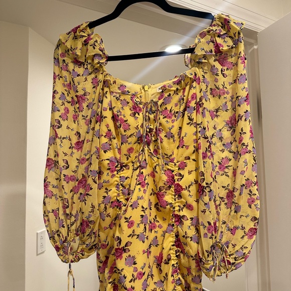 For Love And Lemons || Beaumont Mini Dress Yellow Floral - Picture 9 of 12